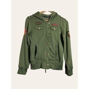 COOGI Army Green Military Patch Hooded Jacket Size L